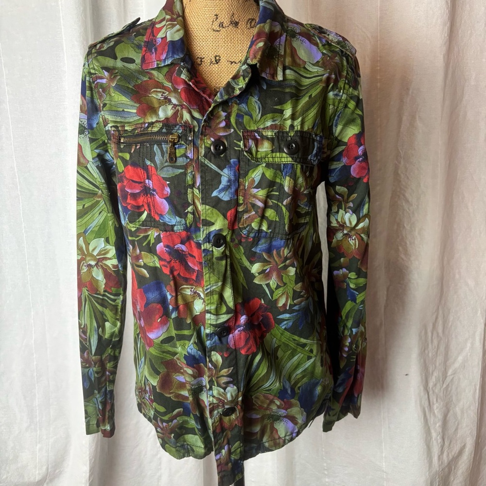 Billabong Floral Button Front Tropical Long Sleeve Top Shacket Sz M